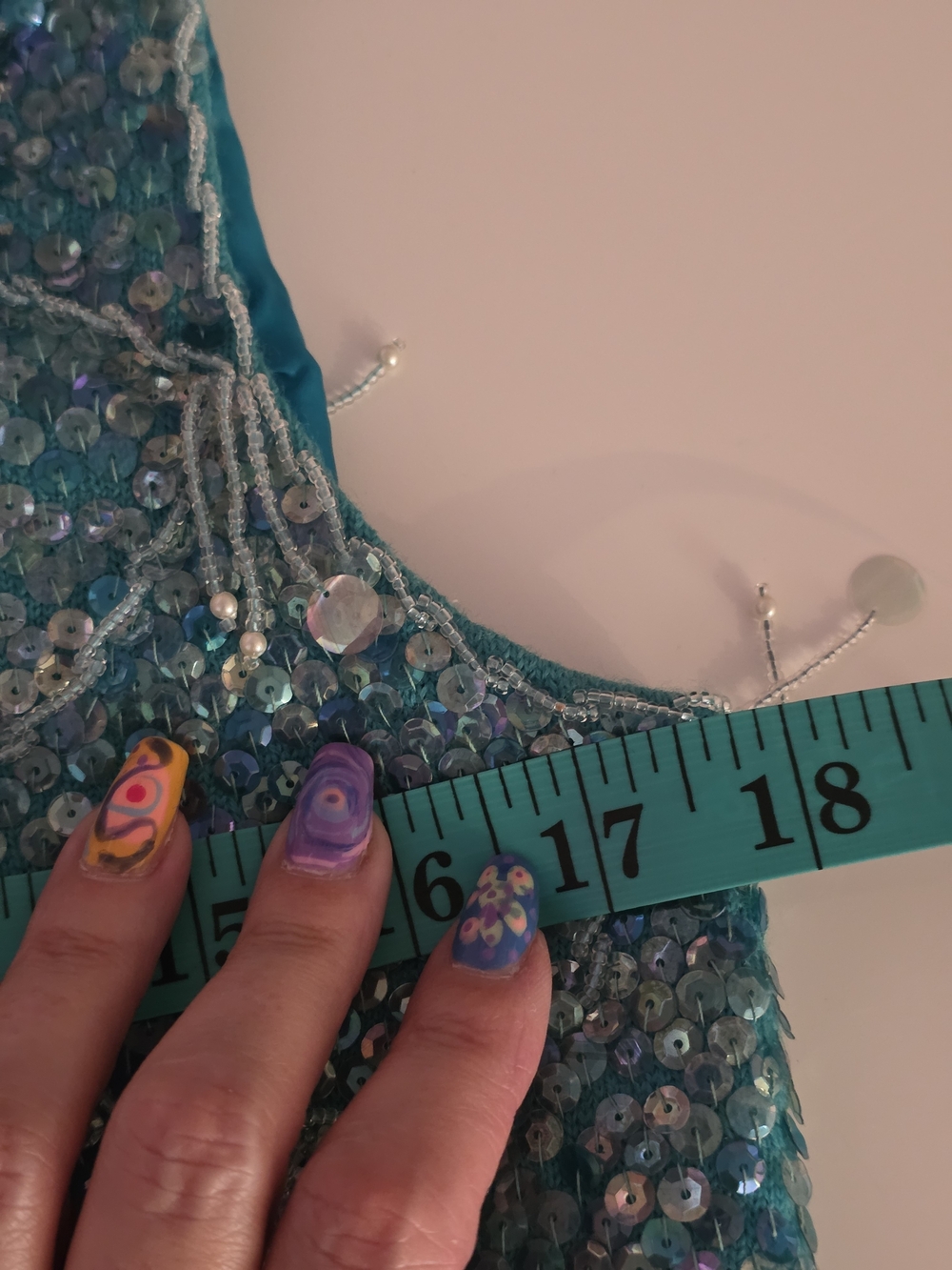 Vintage 70s Fairy Mermaid Turquoise Beaded Tassel Tank Top Size 36 Small? - Picture 15 of 16